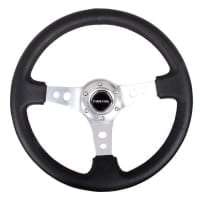 NRG Reinforced Steering Wheel – 350mm Sport Steering Wheel (3″ Deep) – SILVER Spoke w/ Round holes / Black Leather